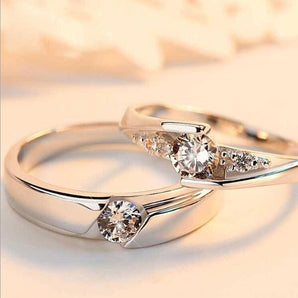 Simulation Diamond Ring Couple Rings A Pair of Live 925 Silver Men and Women Marriage Rings Lettering Rings Diamond Rings